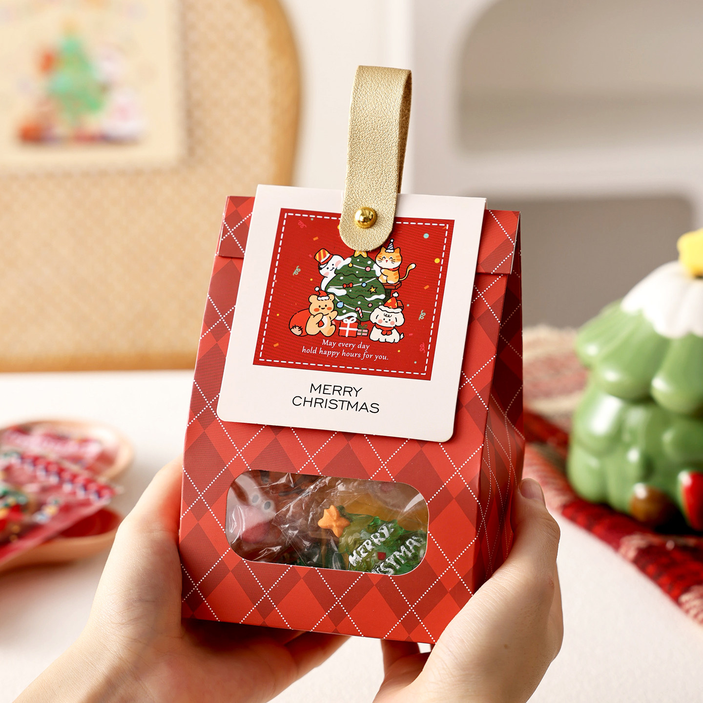 圣诞礼盒空盒礼品伴手礼手提袋迷你大糖果节礼物零食饼干包装儿童