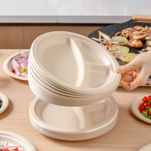 一次性餐盘野餐烧烤肉蘸料分隔三格纸浆具子碟食品级圆形露营户外