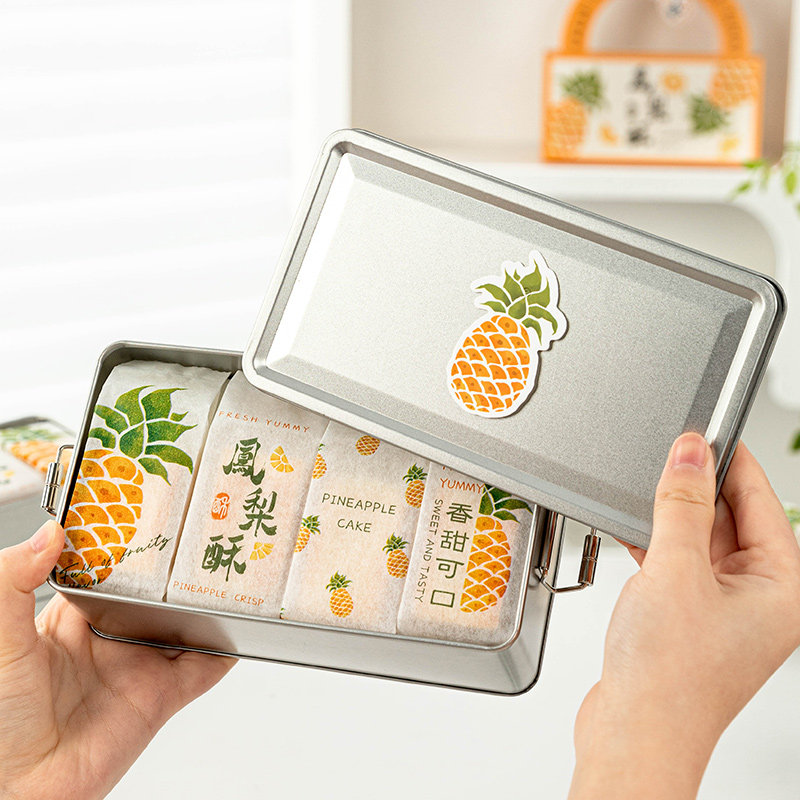 凤梨酥包装盒子搭扣曲奇饼干糖果雪花酥袋烘焙的铁长方形空罐马口
