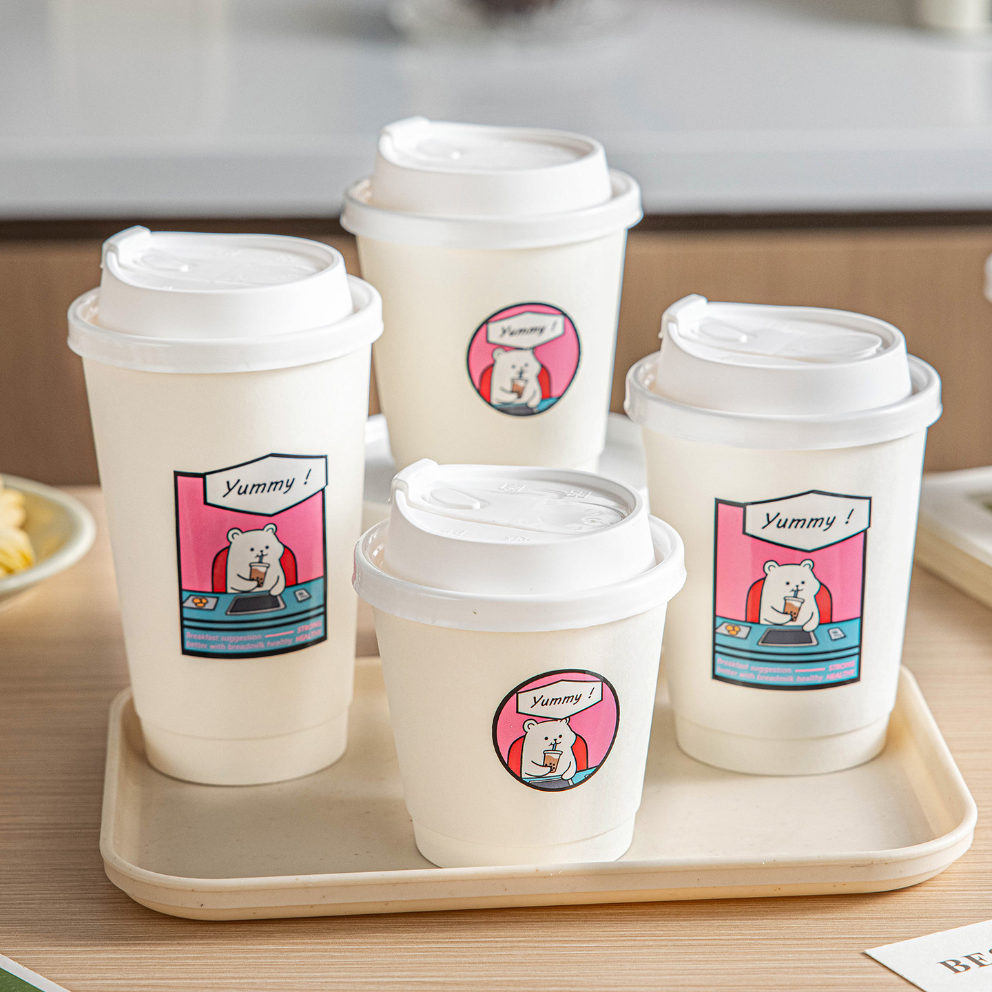 咖啡杯子一次性纸杯带盖专用家用加厚热饮奶茶杯外卖豆浆打包商用