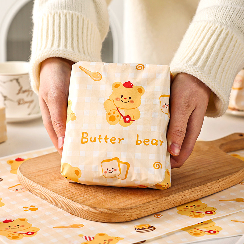 三明治包装纸袋食品级专用的可微波汉堡防油饭团三文治黄油盒小熊