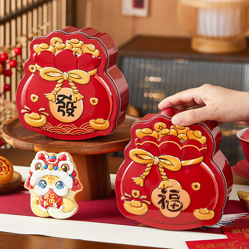 新年铁盒马口铁异形饼干糖果零食盒子空包装福袋收纳礼品物红2026