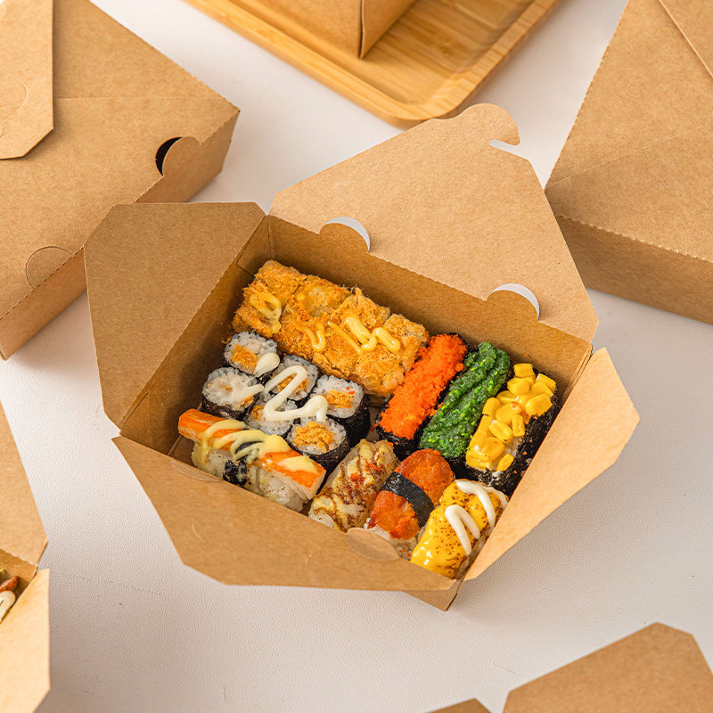 一次性打包盒牛皮纸盒餐炸鸡寿司饭食品级长方形薯条小吃外卖水果