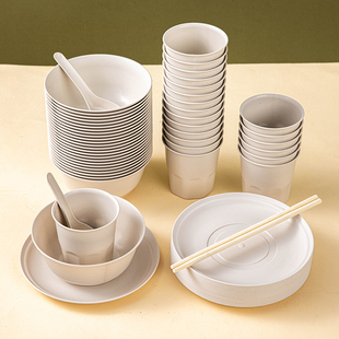 稻壳一次性餐具套装餐盘子即弃纸盘碗碟筷三四件套食品级家用蛋糕