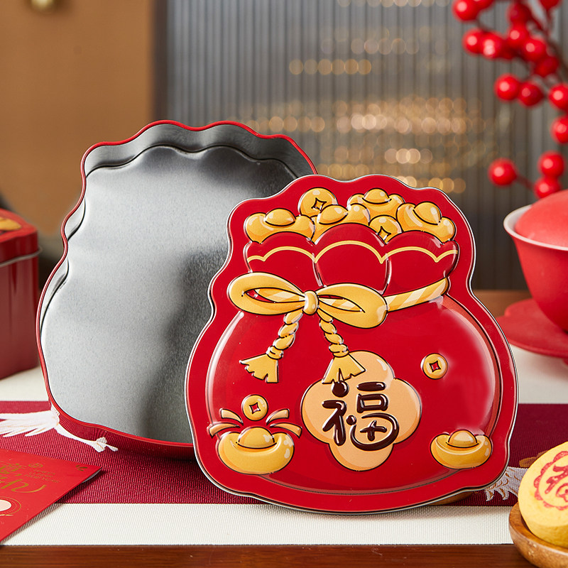 新年铁盒马口铁异形饼干糖果零食盒子空包装福袋收纳礼品物红2026