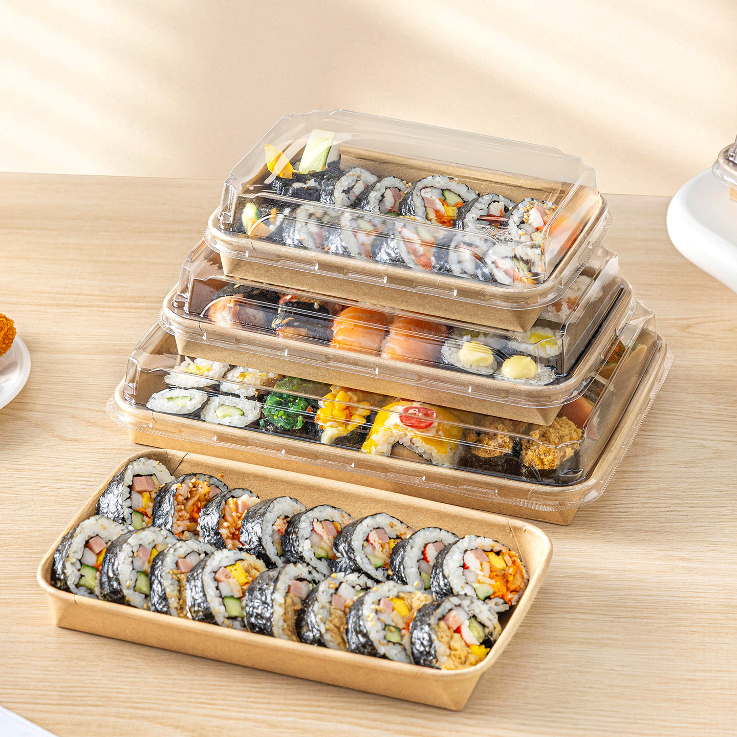 寿司打包盒一次性餐盒野食品级家用牛皮纸可微波炉加热外卖火鸡面