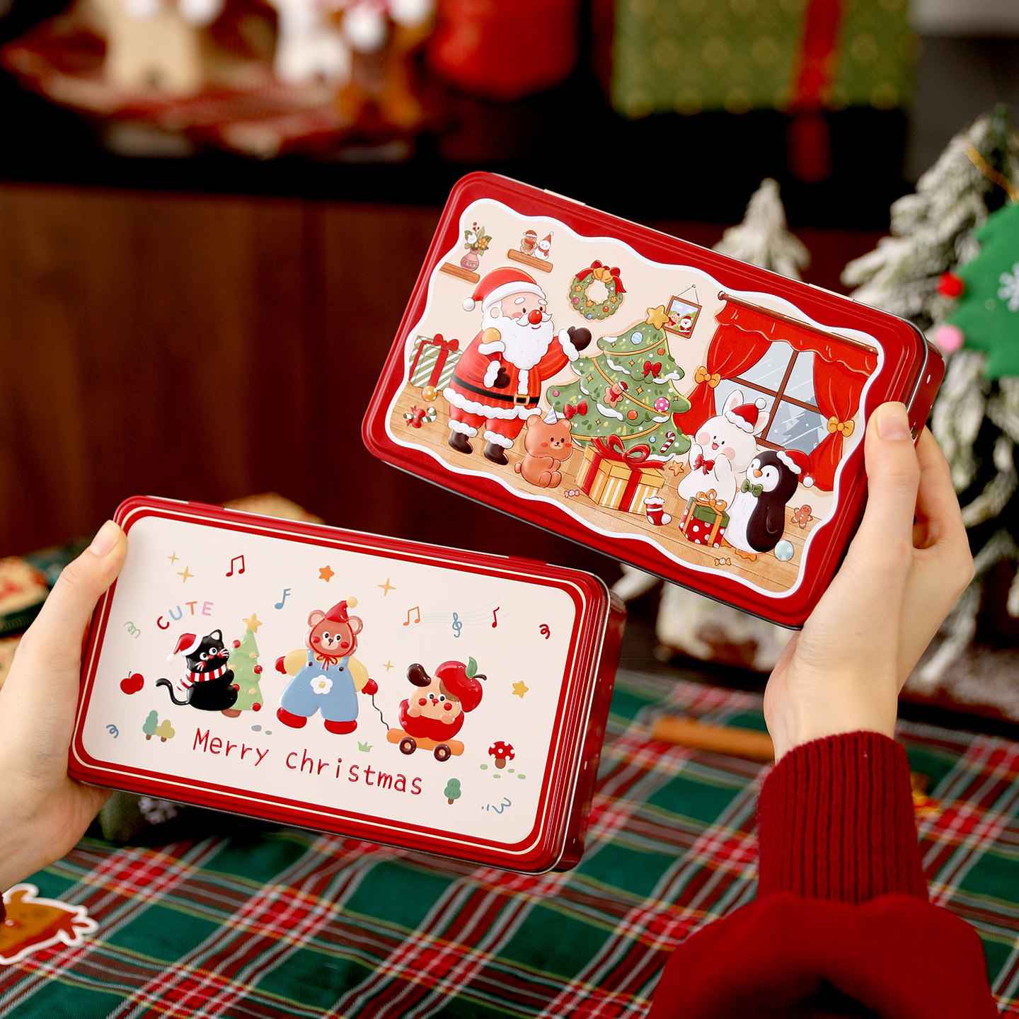 圣诞礼盒空盒包装盒子糖果礼物礼品伴手铁盒收纳节翻盖饼干方马口