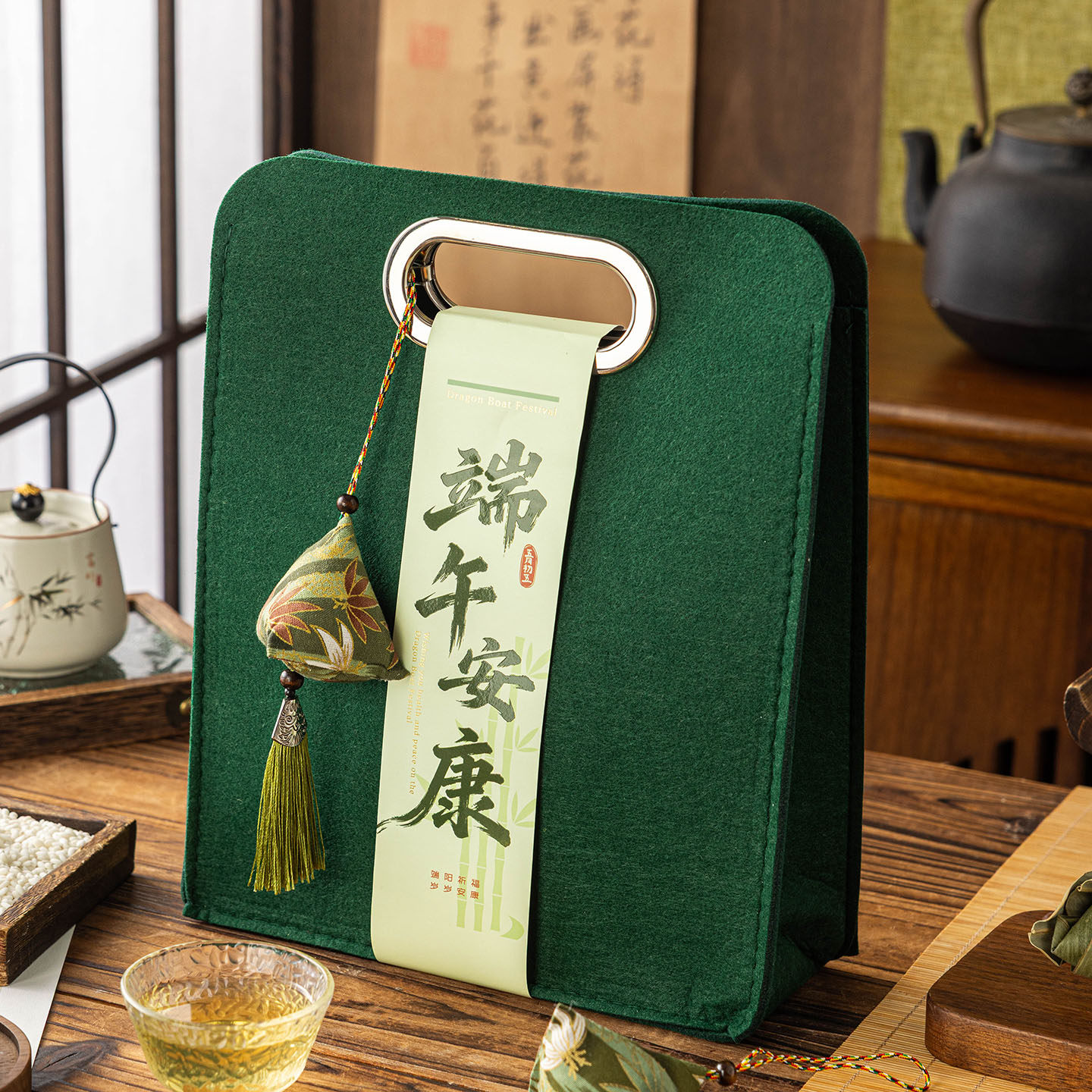 2026新款端午节粽子手提袋礼品盒空毛毡咸鸭蛋香囊包装盒子高工端
