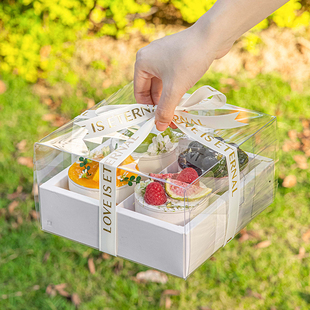 六九469多拼透明甜品打慕斯小杯烘焙61儿童节 四宫格蛋糕盒子包装