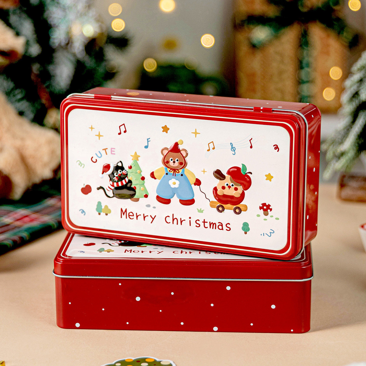 圣诞礼盒空盒包装盒子糖果礼物礼品伴手铁盒收纳节翻盖饼干方马口