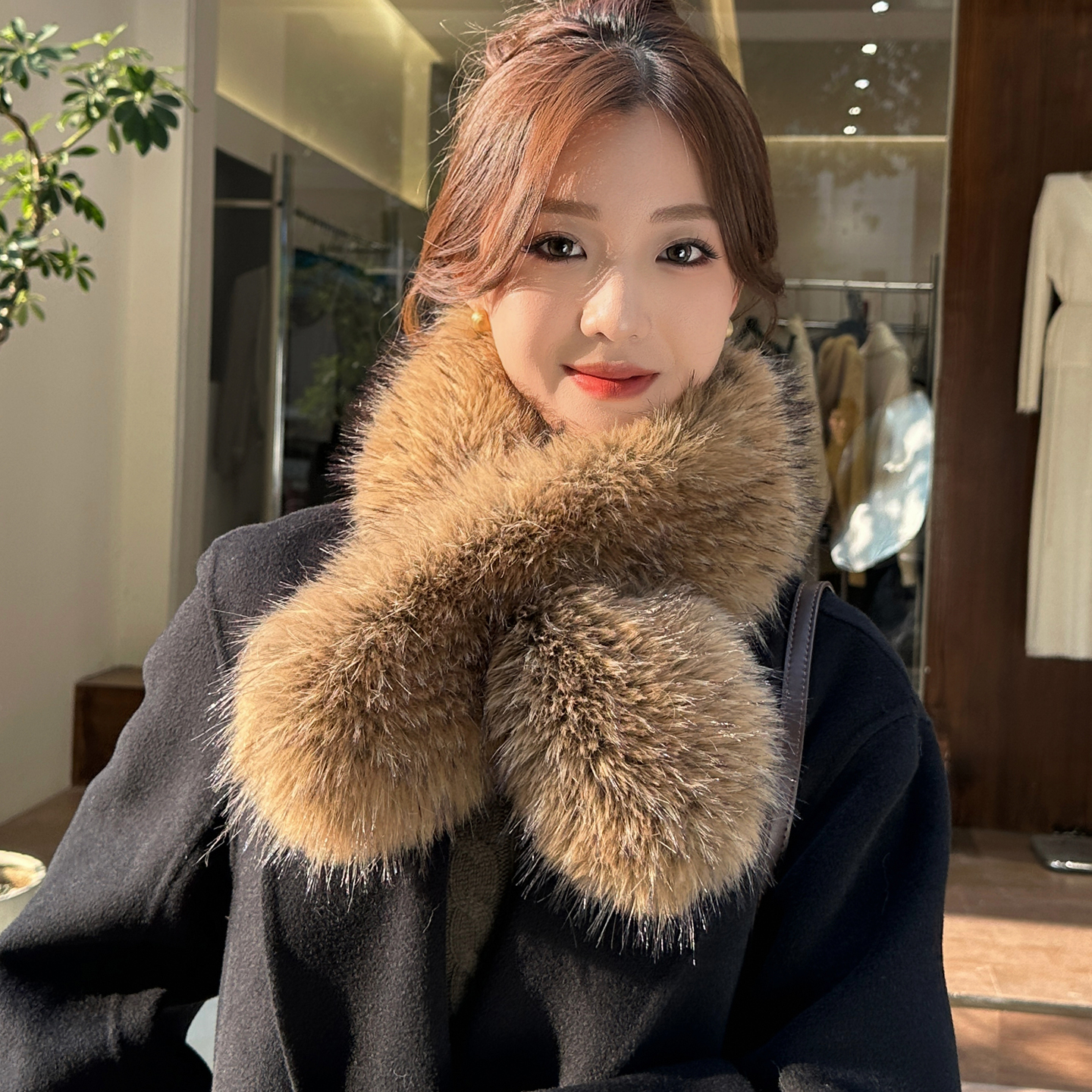 双面毛毛围巾加厚仿貉子毛围脖女