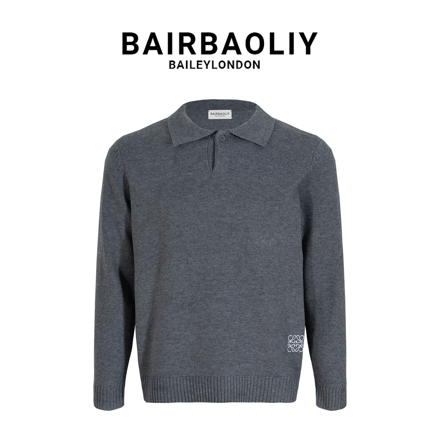 BAIRBAOLIY轻奢高端高品质翻领刺绣针织衫男士秋冬时尚宽松毛衣潮