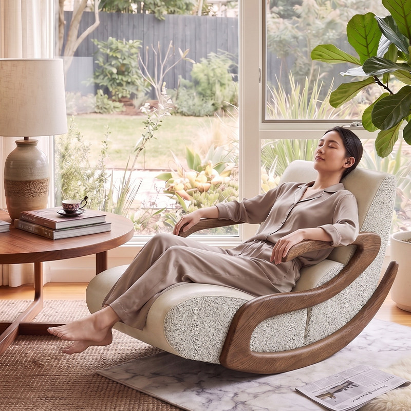 中古风实木沙发摇椅现代简约单人沙发客厅卧室阳台懒人躺椅休闲椅