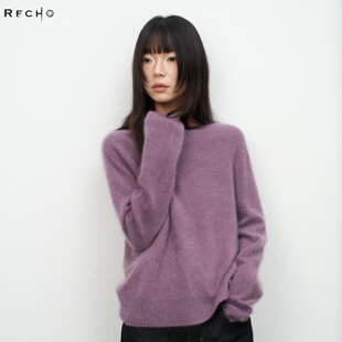 RECHO 两色慵懒感毛衣 无缝一体羊绒拉毛圆领