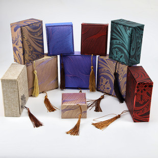 高档流苏绸缎玉器麻布木盒子串珠珠宝首饰盒手镯挂件项链玉器包装