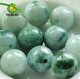 天然A货翡翠珠子散珠13mm飘花翡翠圆珠玉珠串手链项链珠