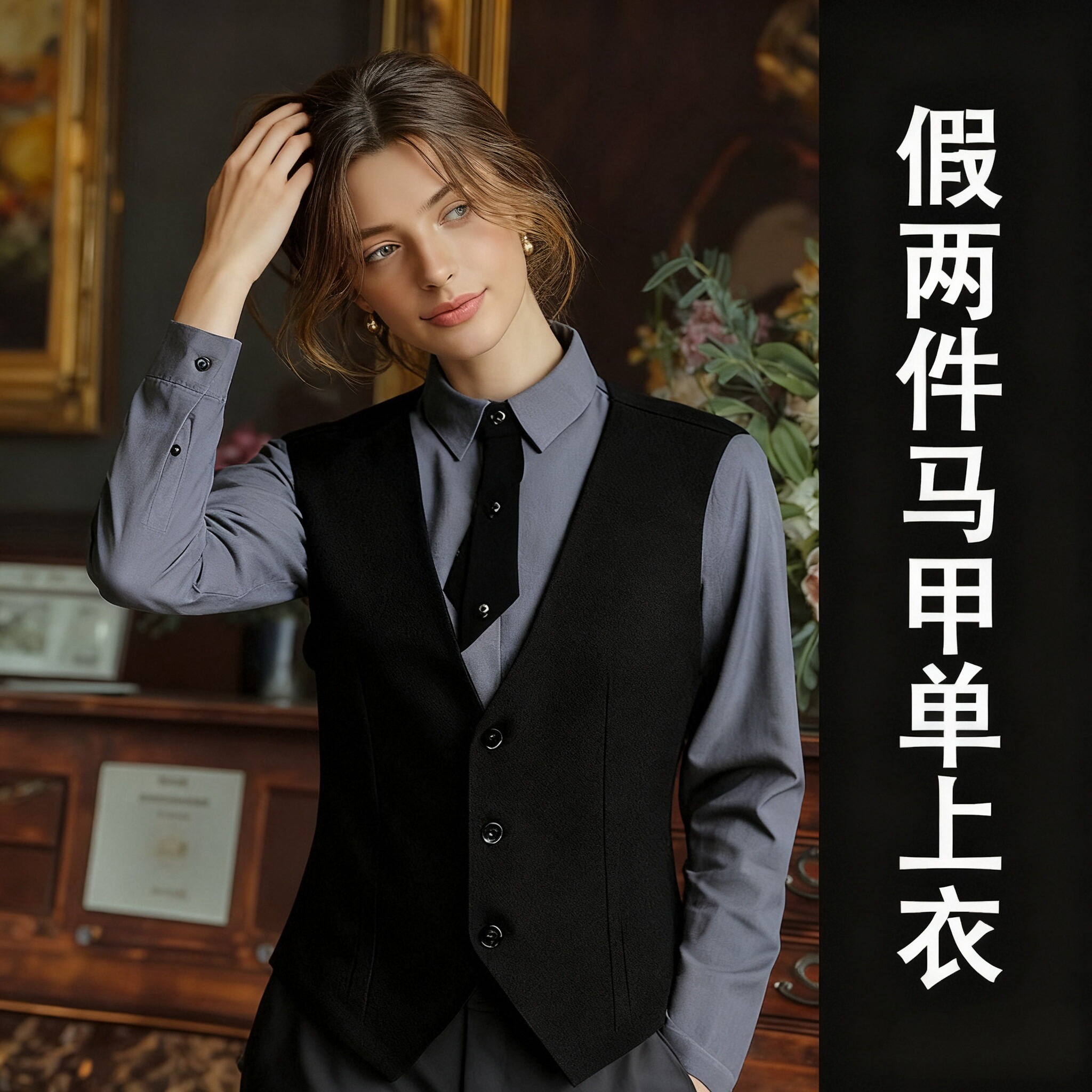 秋冬新款服务员假两件衬衫定制logo工作服酒店西酒吧餐厅tkv夜场