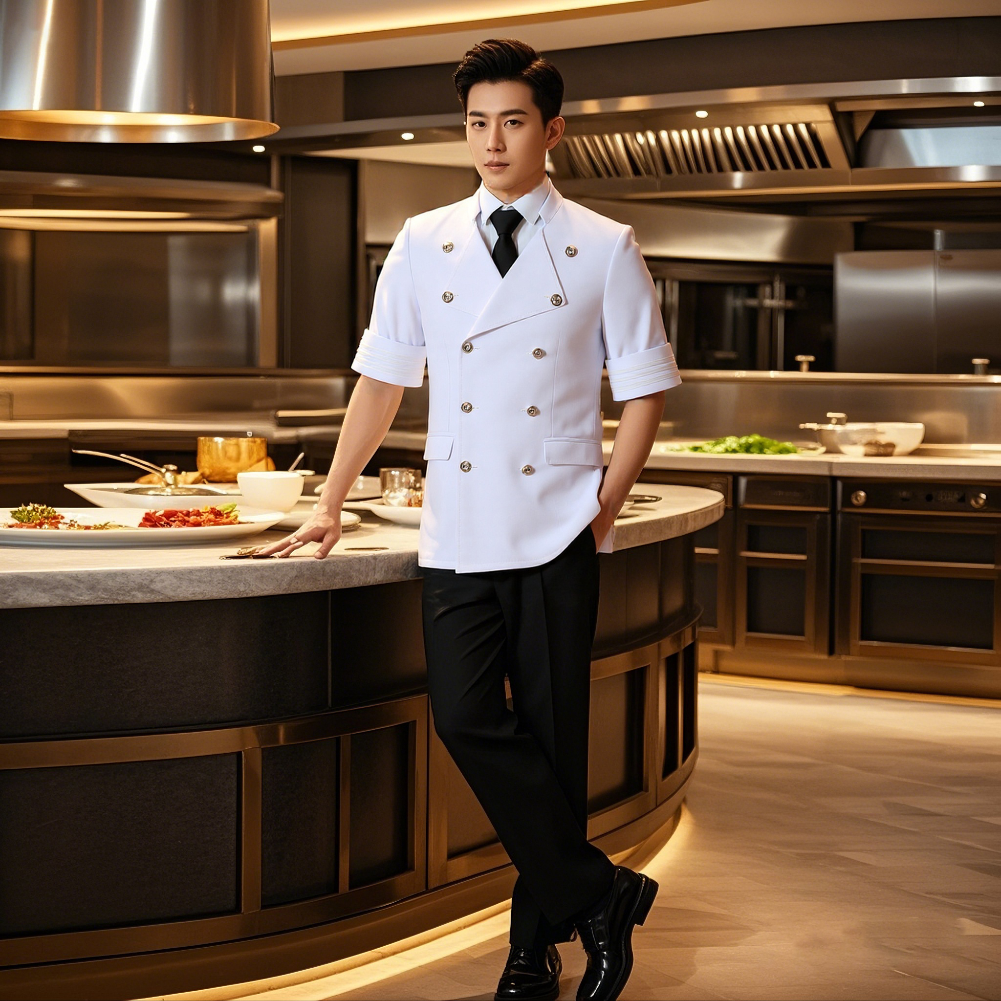 浙衣依秋冬弹力哔叽上装厨师服