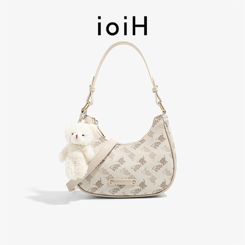 IOIH 高级感小众 印花白色新月腋下包女大学生手拎小包包斜挎百搭