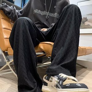 高级感提花裤子男士潮牌春夏直筒阔腿拖地休闲长裤102B-2K8410P55图片