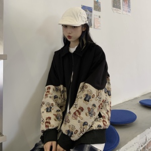 常年大货直播韩版复古满印小熊外套情侣可穿潮102B-W362P55图片