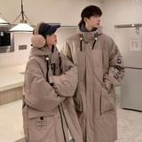 加厚潮字母印花连帽工装情侣中长款宽松羽绒服男女102B-2Y906P195，男装羽绒服，星座102B-2