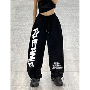 美式抽绳街复古运动爵士舞宽松高腰印花休闲裤男女潮102B-K812P40图片
