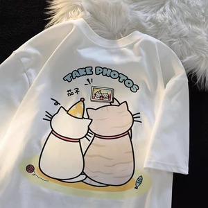 卡通潮牌小众短袖t恤多巴胺甜美情侣纯棉重磅上衣102B-2T9153P30图片