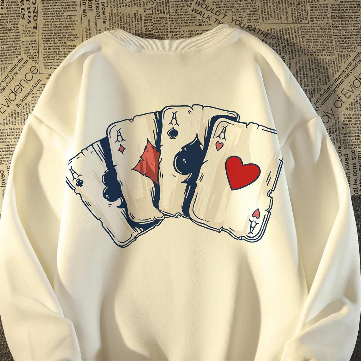 美式潮牌扑克印花高街圆领卫衣欧美加绒秋冬102B-W8098P45加绒50，男装卫衣，星座102B-2