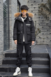大货2万加厚潮帅气连帽貉子真毛情侣外套羽绒服男102B-2Y068P315,八角帽和围巾的搭配图片