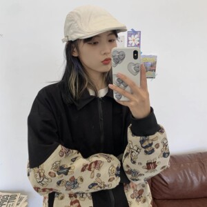 常年大货直播韩版复古满印小熊外套情侣可穿潮102B-W362P55图片