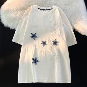 情侣纯棉后包领绣花夏款短袖T恤男女天猫抖音品质102B-T3038P30图片