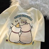 卡通潮牌小众短袖t恤多巴胺甜美情侣纯棉重磅上衣102B-2T9153P30，男装T恤，星座102B-2