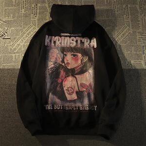 高街动漫二次元男女秋冬宽松潮连帽情侣卫衣102B-W8060P45加绒55图片