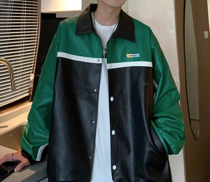 男士欧美潮牌pu棒球服机车皮夹克宽松刺绣秋装上衣102B-JK8073P78图片