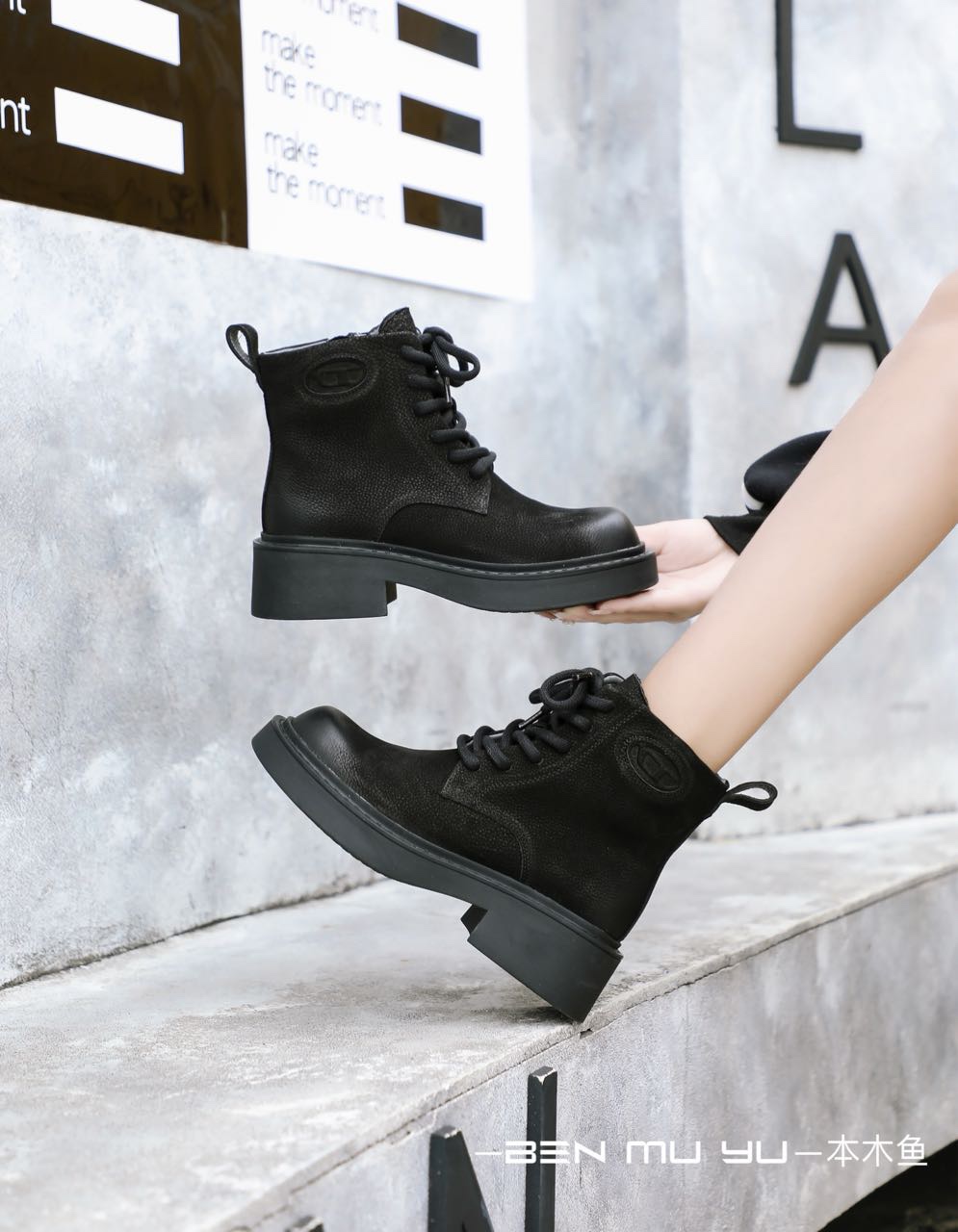 实体！本木鱼牛皮马丁靴真皮欧洲站马丁靴女款2025新款厚底短靴