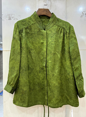 T99156 盘扣立领下摆抽绳复古提花休闲宽松A字轻奢香云纱衬衫春装