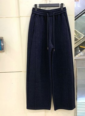 33-9811 欧货秋冬2025新款抽绳松紧腰羊毛呢弯刀裤休闲女裤正品