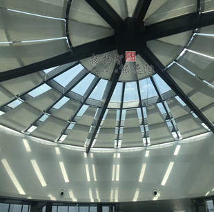 北京定做阳光棚遮阳顶帘室内遮阳天棚帘电动FTS圆顶玻璃施工方案