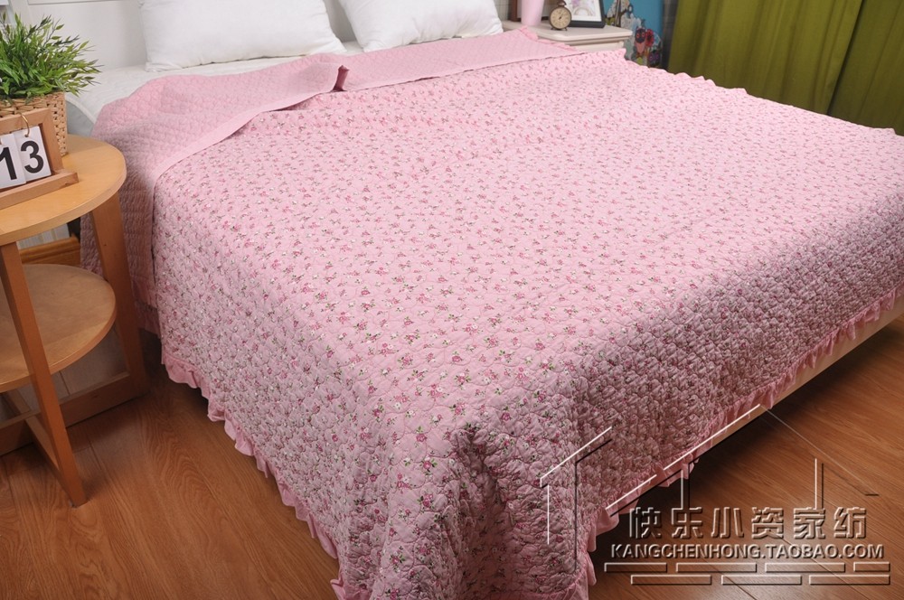 韩国进口纯棉砂洗棉60支加密绗缝床盖床单柔软双人夏凉被小碎花