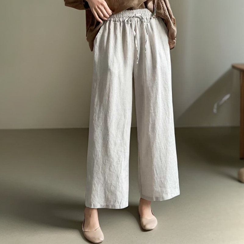 亚麻阔腿裤夏季新款九分裤女2025宽松纯麻女裤垂感高腰休闲直筒裤