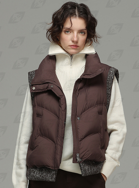 【甜甜粉丝专享】90鹅绒毛呢拼接小香风马甲女保暖泡芙外套82746