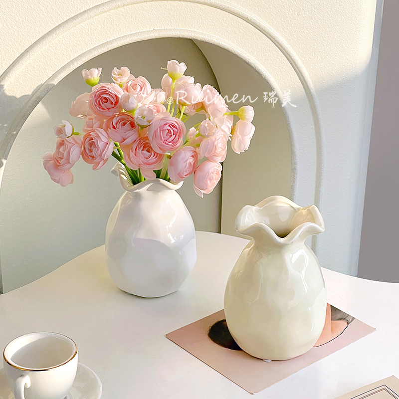 奶油风陶瓷花瓶摆件客厅插花