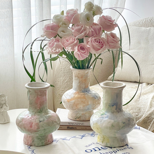 法式复古陶瓷花瓶高级感餐桌客厅插花摆件创意水养鲜花装饰品花器