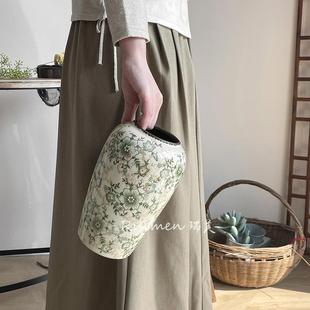 复古乡村田园风陶瓷花瓶摆件水培插花新中式 饰品高级感 客厅餐桌装