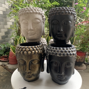 创意佛相头水泥花盆简约多肉复古人像雕刻花盆家居摆件装饰品花瓶