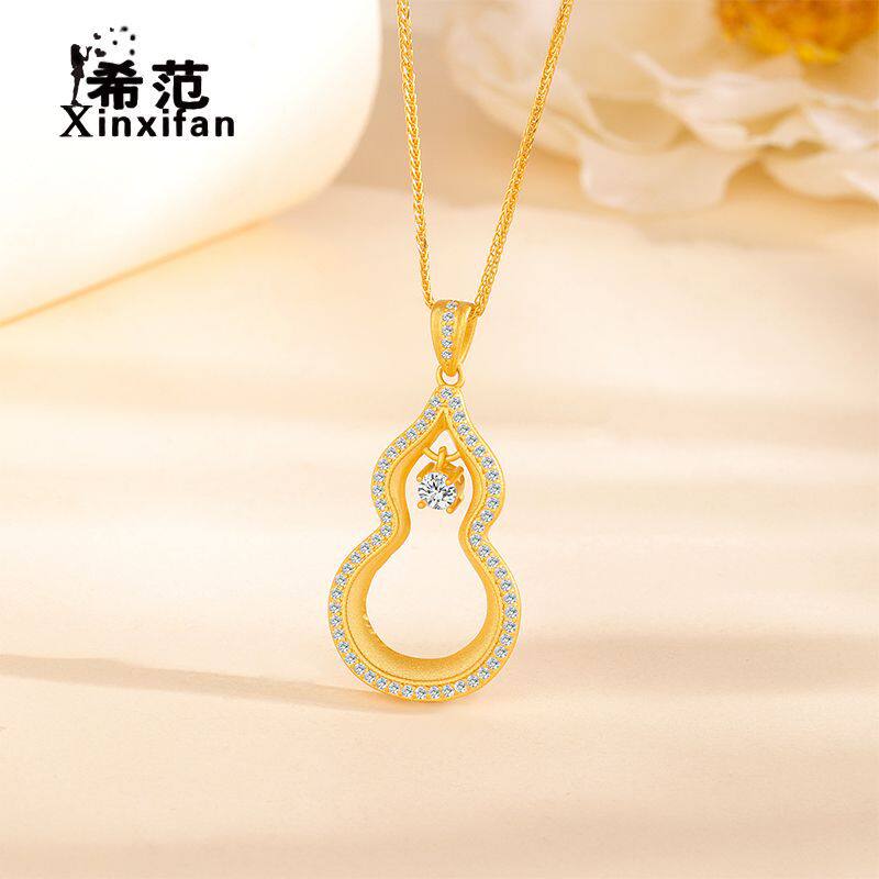 s925纯银福禧葫芦项链女士古法吊坠套链国潮新中式灵动葫芦锁骨链