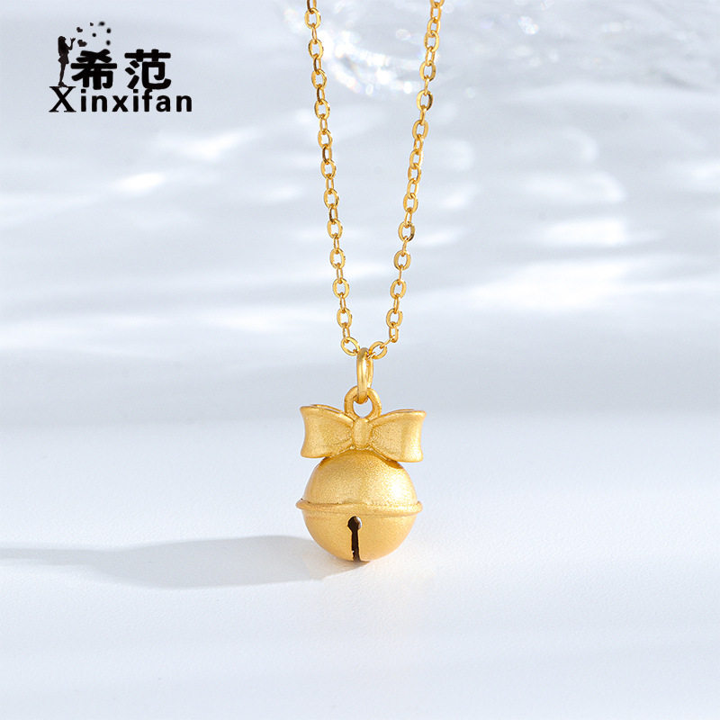 s925纯银蝴蝶结铃铛吊坠女圣诞节项链锁骨链高级感秋冬新款送礼物