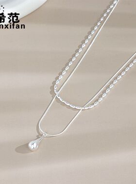 s925纯银甜美双层水滴项链女叠戴