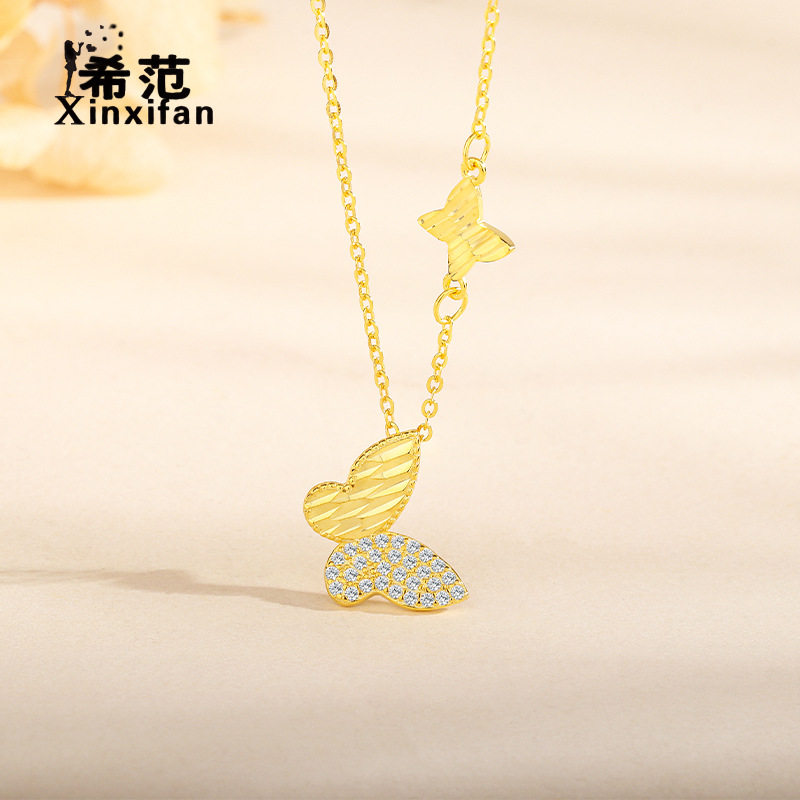 s925纯银璀璨蝴蝶项链女生车花工艺闪闪发亮锁骨链通勤校园风百搭